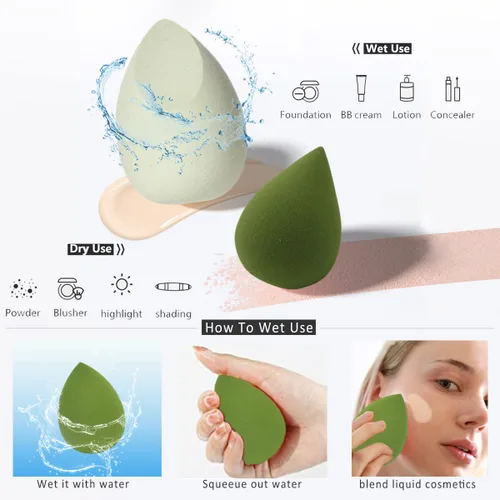 Vista 2 de Makeup Sponges Set - Beauty sponges Blending Blenders with 1 Holder and Egg Case, Flawless for Cream, Powder and Liquid (Green, 4Pcs+1Holder+ case)