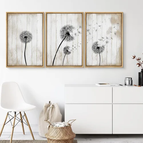Vista 178 de SIGNWIN Lienzo enmarcado para pared, juego de arte de collage de hojas transparentes en blanco y negro, ilustraciones de naturaleza silvestre, arte
