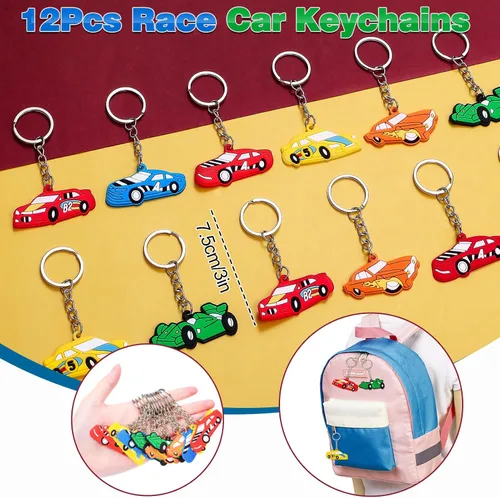 Vista 5 de 98 piezas de regalos de fiesta de coche de carreras suministros de cumpleaños de carreras de paja burbuja banda adhesiva de juguete de carreras