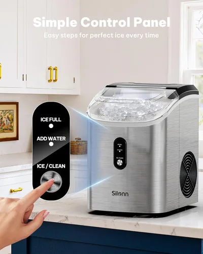 Vista 6 de Silonn Máquina de hielo de pepitas para encimera, máquina de hielo de pellets con función de autolimpieza, la máquina de hielo sónico produce 33