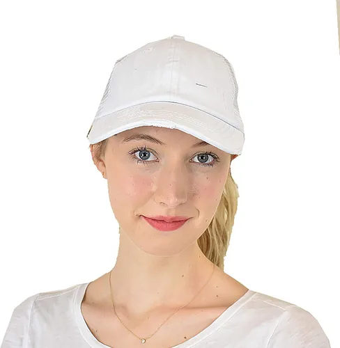 Vista 2 de C.C - Gorra para cola de caballo o peinado de moño desarreglado, ajustable, de malla, tipo camionero, gorra de béisbol