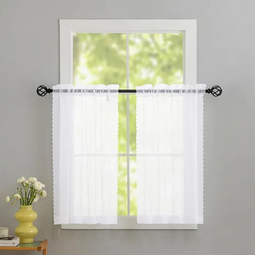 Vista 82 de MYSTIC-HOME Juego de cortinas de niveles transparentes blancas para cocina de 24 pulgadas de largo, tratamiento de cortinas para ventanas pequeñas