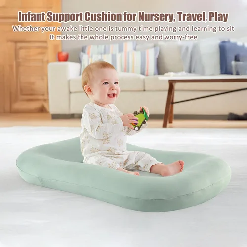 Vista 3 de Alfombrilla para el tiempo boca abajo, color azul Portable Infant Support Cushion With Removable Cover, Home & Travel, Soft Breathable, Supervised