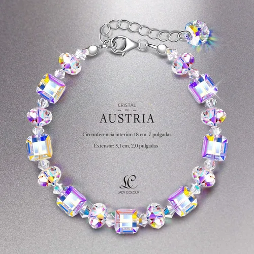 Vista 2 de LADY COLOUR ♥ Un poco de romance ♥ Pulseras de plata de ley para mujer, pulsera de cristales de la aurora boreal de 7 pulgadas + 2 pulgadas