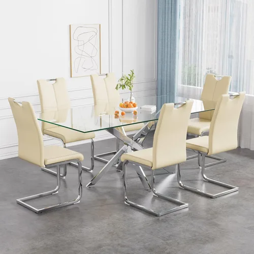 Vista 16 de Juego de mesa de comedor de 36 pulgadas para 4, moderna parte superior cuadrada de vidrio templado, mesa de patas de acero inoxidable con acabado