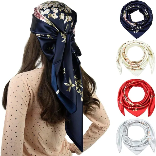 Vista 136 de corciova - Bufanda cuadrada grande para mujer, diadema sedosa para cabello rizado, lazo para dormir por la noche, bandana a la moda, 35 x 35