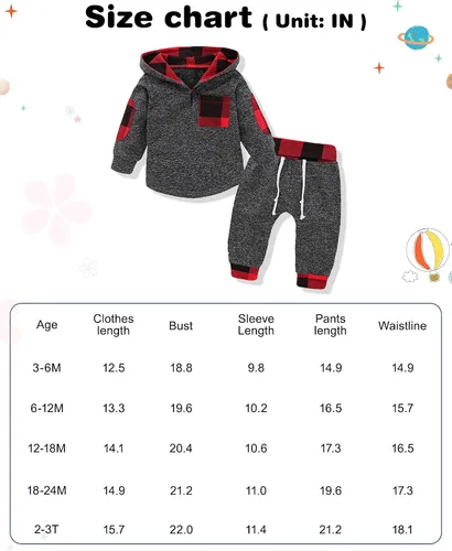 Vista 7 de SANMIO Conjunto de sudadera con capucha para niños y niñas, sudadera clásica a cuadros + pantalones