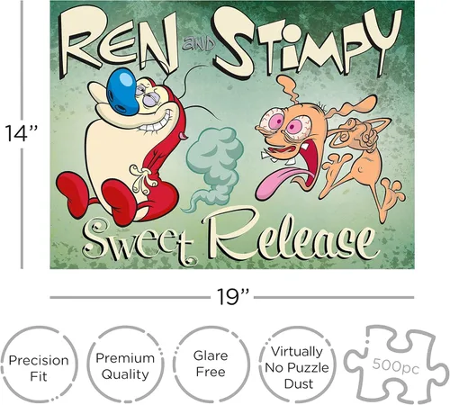 Vista 2 de AQUARIUS Ren & Stimpy - Rompecabezas de 500 piezas, sin deslumbramiento, ajuste de precisión, mercancía y coleccionables con licencia oficial de Ren