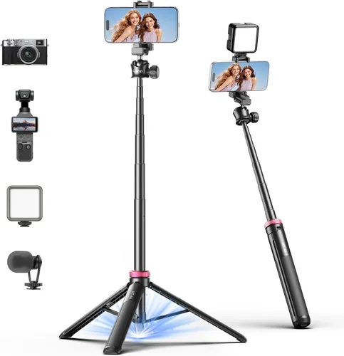 Vista 9 de ULANZI MT-44 - Trípode extensible para teléfono de 59", bastón para selfie de 360° con clip para teléfono 2 en 1, trípode de cámara con cabeza