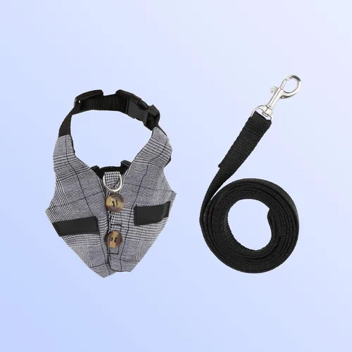 Vista 6 de Conjunto de arnés y correa de conejo, estilo formal ajustable para conejito gatito pequeño animal caminando (S)