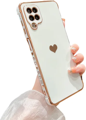 Vista 189 de phylla Funda de teléfono compatible con Samsung Galaxy A12 de 6.5 pulgadas, lindo corazón chapado en oro, elegante funda de lujo para mujer