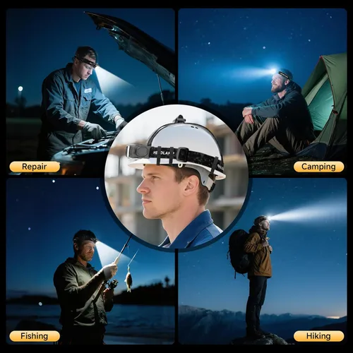 Vista 8 de ATDOALL Linterna frontal LED recargable, lámpara de cabeza súper brillante de alto lumen con luz roja, sensor de movimiento, 5 modos, ajustable a