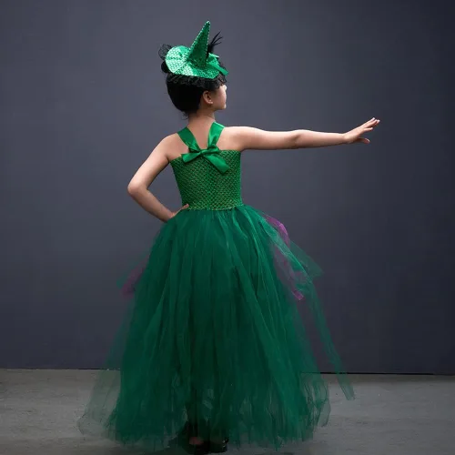 Vista 6 de ODIZLI Disfraz de bruja de Halloween para niñas, vestido de tul con accesorios