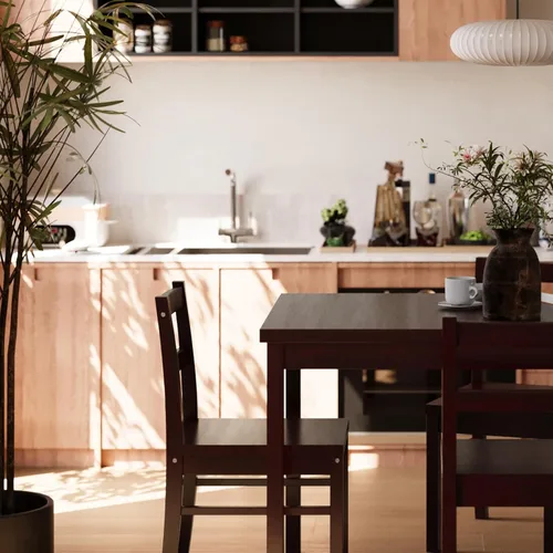 Vista 6 de Juego de mesa de comedor rectangular moderna de madera maciza de 5 piezas para 4, mesa y 4 sillas de comedor de madera maciza para cocina, bar, sala