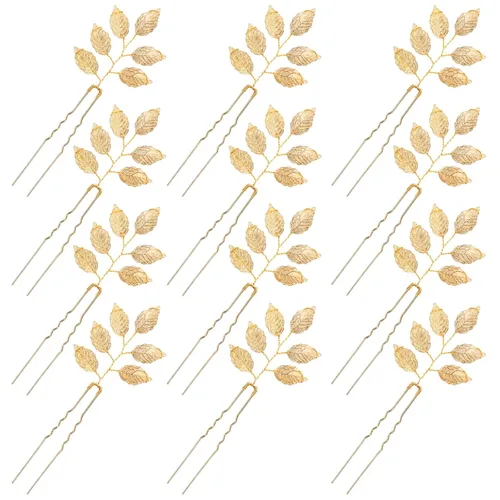 Vista 8 de inSowni Paquete de 12 horquillas doradas decorativas para bodas, fiestas de graduación, con hojas de flores, perlas, adornos para tocados de novia