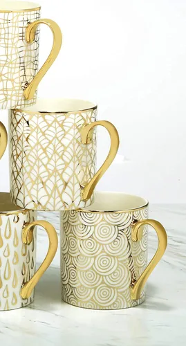 Vista 6 de Tazas bañadas en oro mosaico, juego de 6