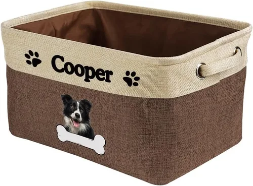 Vista 15 de Cesta de almacenamiento decorativa personalizada para cachorros, caja de juguetes rectangular de tela con 2 asas para organizar armario, garaje Azul