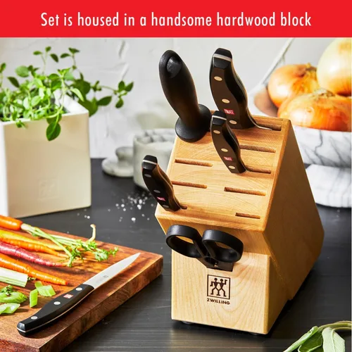 Vista 3 de ZWILLING Twin Signature - Juego de cuchillos alemanes de 7 piezas con bloque, afilados, producidos en fábrica propia, acero de fórmula especial