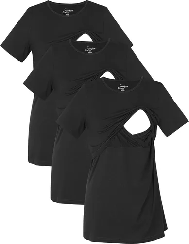 Vista 2 de Sosolism 3 Pack Maternity Nursing Short Sleeve Tops for Breastfeeding