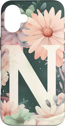 Vista 22 de iPhone 16 Beautiful Daisy Flowers Initial Letter N Monogram Watercolor Case
