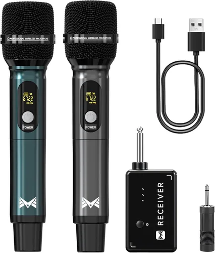Vista 8 de Micrófonos inalámbricos, sistema de micrófono de mano dual para karaoke y Negro