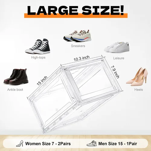 Vista 2 de Paquete de 12 cajas de zapatos de acrílico, cajas de zapatos ultra transparentes, apilables, caja de almacenamiento de zapatos para zapatos