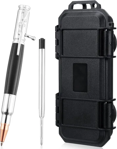 Vista 7 de Crtiin Bolígrafo de Acción de Cerrojo Bolígrafo Bala con Caja de Regalo Bolígrafo Táctico Sólido para Amante de Armas con Repuestos de Tinta Negra