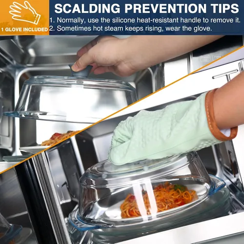 Vista 6 de lopeztek Cubierta de vidrio para salpicaduras de microondas, fundas de horno de microondas de vidrio para alimentos, protector de salpicaduras