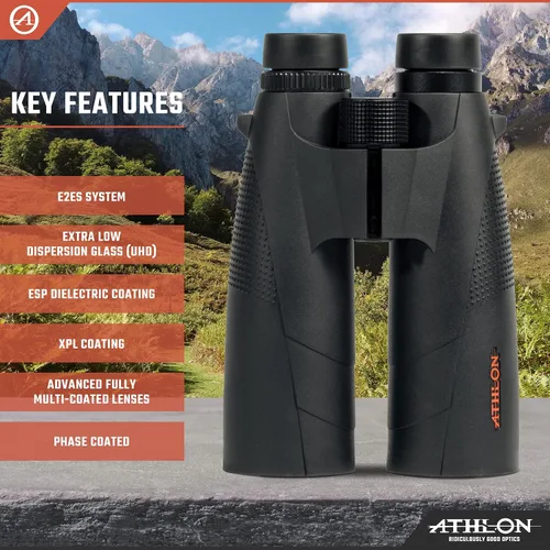 Vista 4 de Athlon Optics Prismáticos Cronus G2 UHD de 15 x 56 negros con alivio ocular para adultos y niños, prismáticos de alta potencia para caza