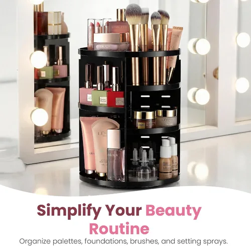 Vista 7 de Organizador de maquillaje giratorio de 360 grados – Altura ajustable y totalmente giratorio. El organizador de cosméticos perfecto para el tocador