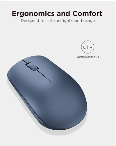 Vista 4 de Ratón inalámbrico Lenovo 530 con batería, Nano USB de 2.4GHz, sensor óptico de 1200 DPI, ergonómico para mano izquierda o derecha, ligero Azul
