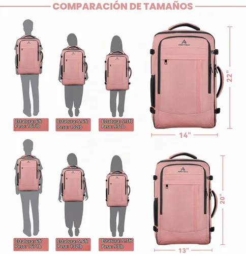 Vista 7 de AREYTECO Mochila de viaje para mujer, mochila de mano expandible de 50 L Amourpink