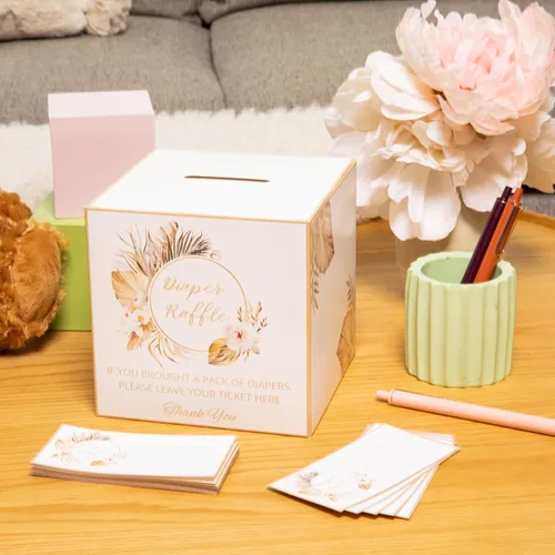 Vista 4 de 50 boletos para sorteo de pañales para baby shower, juegos de baby shower, decoraciones bohemias para baby shower, caja de rifa de pañales para baby