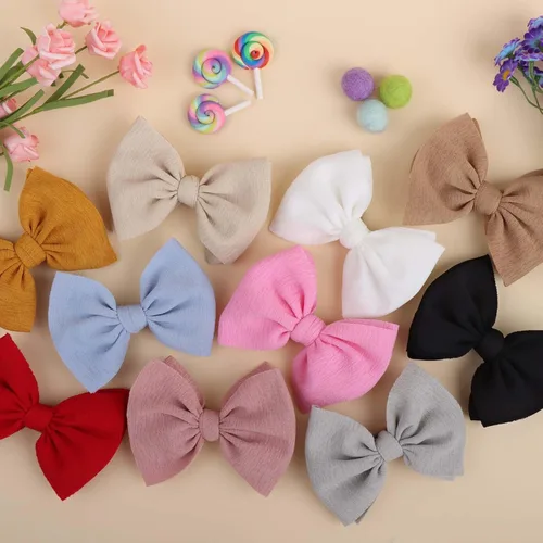 Vista 4 de YanJie Diademas de lazo de nailon de 4.5 pulgadas para niñas – Lazos atados hechos a mano para bebés y niños pequeños – 10 piezas