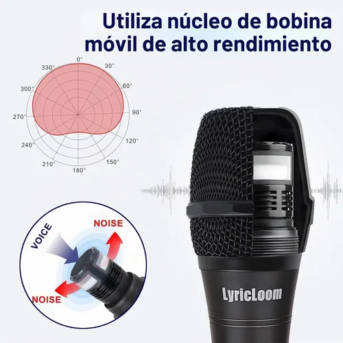 Vista 3 de LyricLoom Micrófono profesional con cable para canto de karaoke, micrófono dinámico vocal de mano de metal, micrófono con cable e interruptor