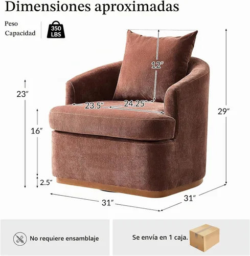 Vista 2 de HULALA HOME Silla giratoria moderna con base de madera maciza, óxido Herrumbre