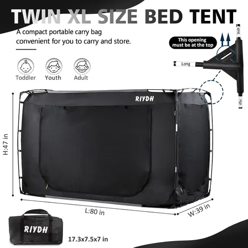Vista 6 de RIYDH Tienda de campaña para cama tamaño individual XL para adultos y niños, diseño original, tienda de campaña portátil de ensueño para interiores