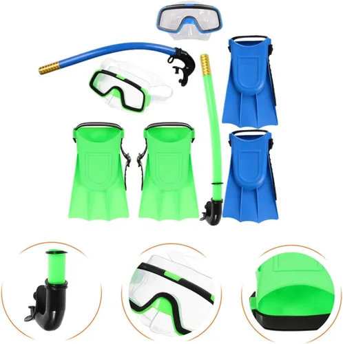 Vista 2 de MAGICLULU Juego de equipo de esnórquel ligero con boquilla ergonómica para niños principiantes y edades, equipo de esnórquel azul y verde