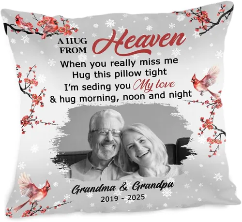 Vista 14 de ENCYCOM Almohada personalizada con texto en inglés "A Hug from Heaven", regalo de condolencias por pérdida de seres queridos, regalos de recuerdo