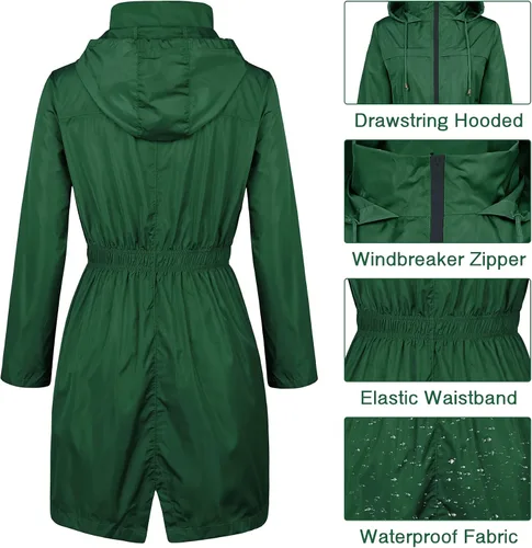 Vista 5 de Zando Chaquetas impermeables para mujer, chaquetas impermeables para mujer, chaqueta impermeable con capucha, rompevientos para mujer