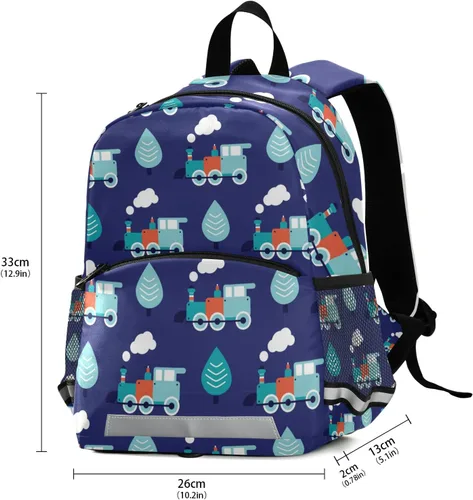 Vista 3 de Glaphy Mochila retro azul para tren de vapor para niños, niños y niñas, mochila infantil para guardería, viajes, escuela, mochila preescolar