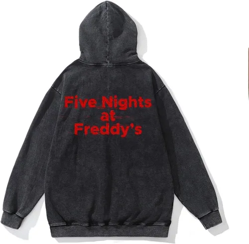 Vista 3 de SOIIVRU Sudadera con capucha Five Nights At Freddy's Game OVER Graphic vintage Acid wash con diseños para hombres