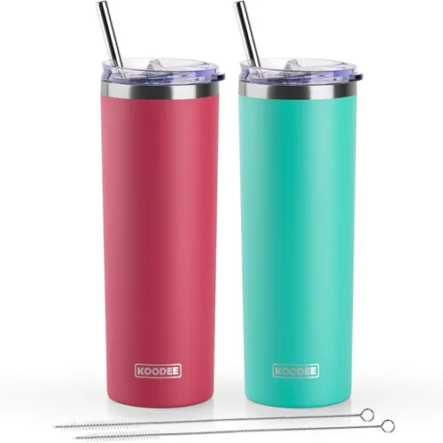 Vista 44 de koodee Vaso Tumbler Delgado de Acero Inoxidable de 20 oz con Aislamiento de Doble Pared, Vaso Tumbler Delgado para Agua para Café, Té (Azul Bebé)