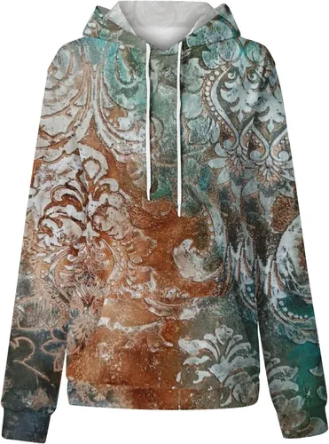 Vista 3 de Sudaderas con capucha gráficas para mujer, sudaderas de gran tamaño con cordón y bolsillo, ropa étnica de otoño e invierno