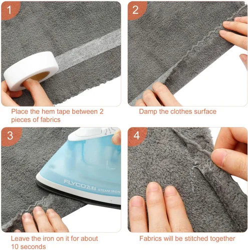 Vista 7 de Boao Cinta adhesiva para planchar con dobladillo de 100 yardas, cinta de fusión de tela de doble cara, adhesivo de tela para reparaciones rápidas
