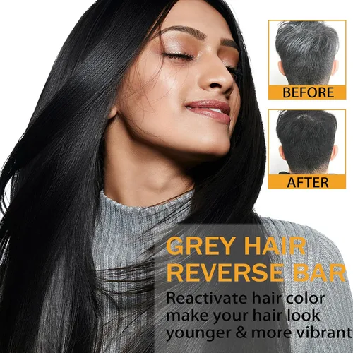 Vista 2 de Champú de barra inversa de cabello gris, jabón negro para barba de cabello gris con ingredientes naturales, barra inversa de jabón de melena gris