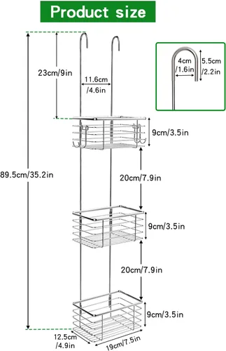 Vista 2 de Organizador de baño colgante pequeño de 3 niveles, organizador colgante, soporte para champú de acero inoxidable, organizador de ducha sobre