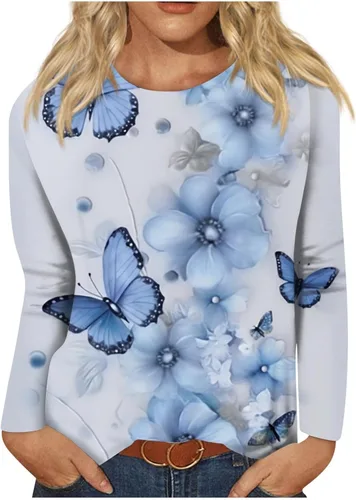 Vista 7 de Camisetas de manga larga para mujer, blusas elegantes y casuales con cuello redondo para mujer #00-Beige