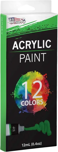 Vista 5 de U.S. Art Supply Juego de pintura acrílica profesional de 12 colores en tubos de 0.4 fl oz, pigmentos ricos en colores vivos para artistas