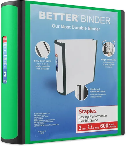 Vista 14 de Carpeta con anillos en forma de "D" de 1 pulgada para mejor visualización Staples, Negro